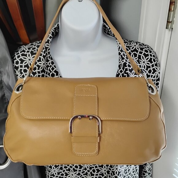 ❤️TODS Tod's Tan Leather Shoulder Back Purse - Picture 1 of 10